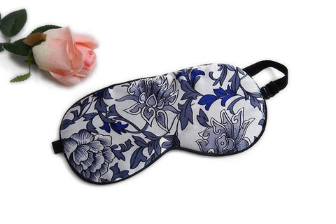 Yangtze Store 100% Silk Sleep Mask Blue and White ES1002