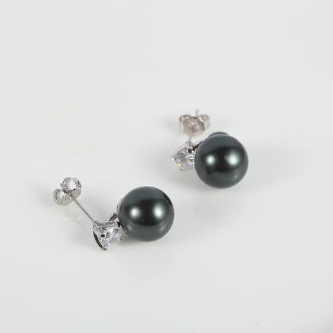 Yangtze Store Black/Silver Stud Pearl Earrings PSE003
