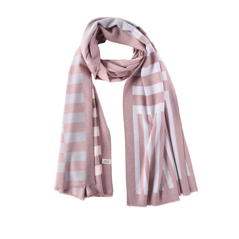 Yangtze Store Cashmere Feel Long Scarf Light Brown Striped Print FCA003