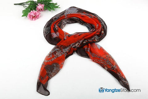 Yangtze Store Extra Large Square Chiffon Scarf  Black and Orange Theme CHF004