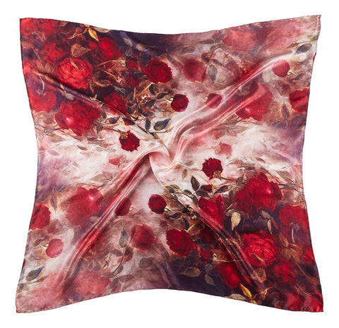 Extra Large Square Silk Scarf Red Roses Print DFD303