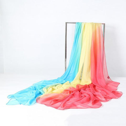 Yangtze Store Extra Long Extra Wide Chiffon Scarf Beach Scarf Blue Yellow and Red CHD310