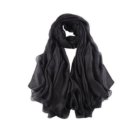 Yangtze Store Extra Wide Flax Feel Scarf Solid Black Color FLX008