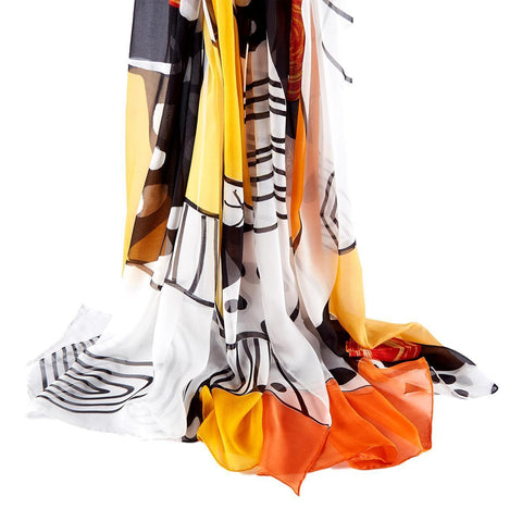 Extra Wide High Quality Silk Chiffon Scarf Yellow and White Stripes and Polka Dot Print SCH601