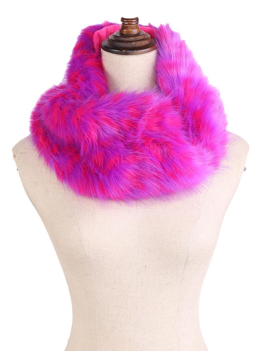 Faux Fur Neck Warmer Infinity Scarf Purple and Pink Color