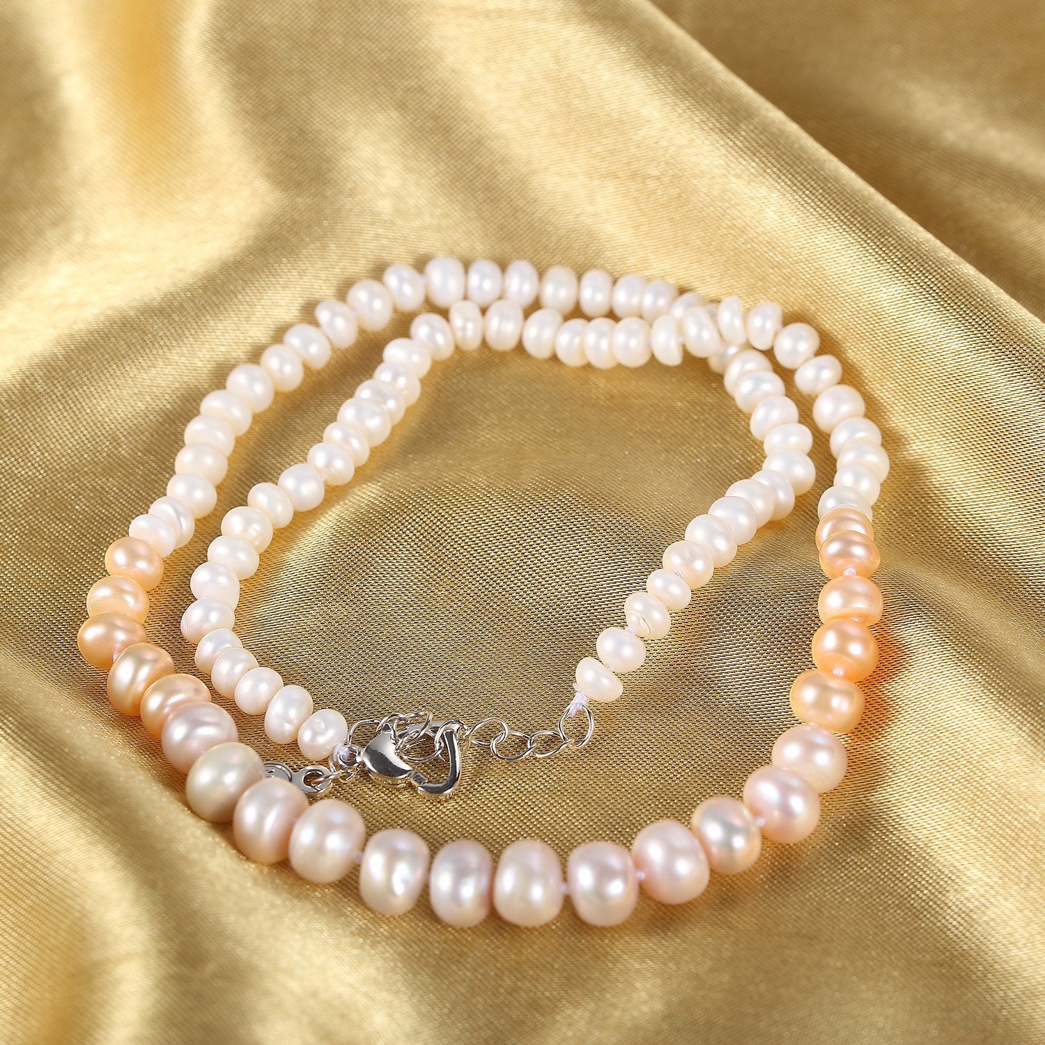 Freshwater Knotted Pearl Necklace with Pearls in Mixed Sizes and Colors PN120