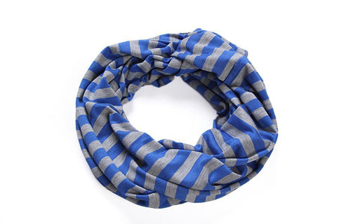 Yangtze Store Infinity Loop Cotton and Viscose Scarf Blue Color Stripes Print LOOP002