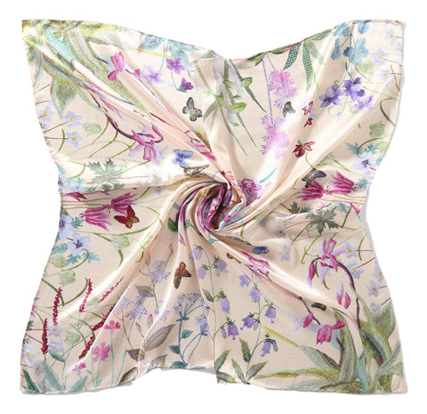 Oversized Silk Scarf with Japanese Floral Print