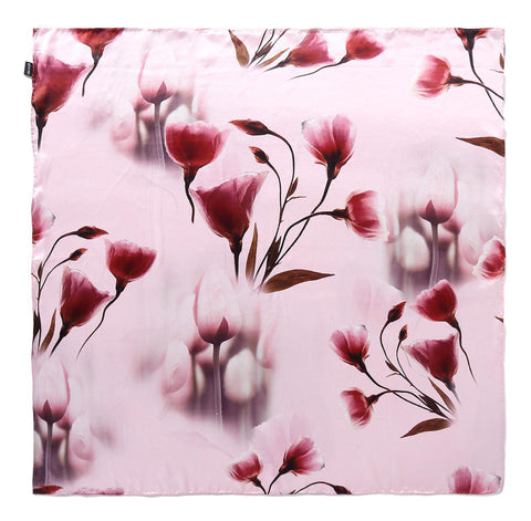 Yangtze Store Large Square Charmeuse Silk Scarf Pink Color Floral Print DFJ101