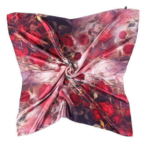 Yangtze Store Large Square Charmeuse Silk Scarf Red Theme Floral Print DFJ050