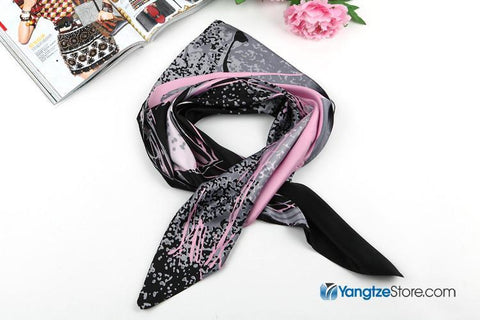 Yangtze Store Large Square Satin Scarf 36x36" (90x90cm) Black and Pink Theme SAT002