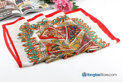 Yangtze Store Large Square Satin Scarf 36x36" (90x90cm) Orange and White Theme SAT003