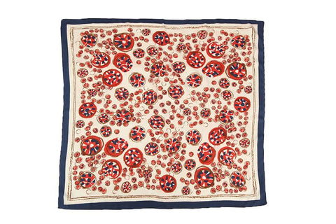 Yangtze Store Large Square Satin Scarf Navy and Red Theme Circles Print SAT016
