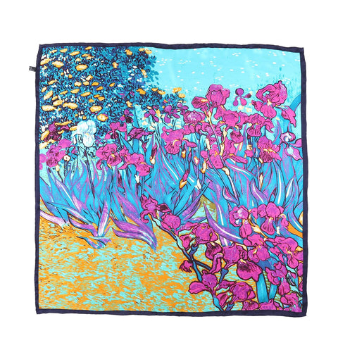 Yangtze Store Large Square Silk Scarf 36"x36" Turquoise Theme Van Gogh Painting Irises SZD063