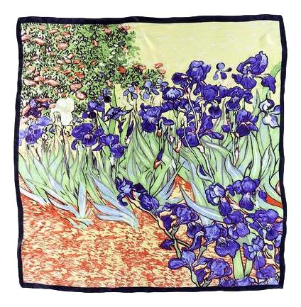 Large Square Silk Scarf Blue and Green Van Gogh Painting Irises SZD065