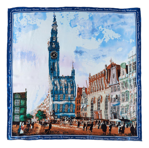 Large Square Silk Scarf Blue Theme City View Painting SZD201