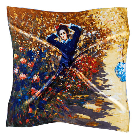 Large Square Silk Scarf Classic Painting Lady in Flowers SZD203