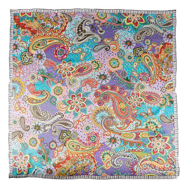 Large Square Silk Scarf Purple Theme Paisley Print SZD101