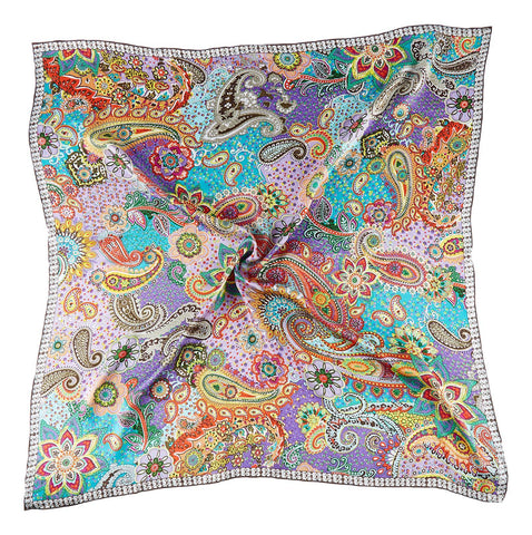 Large Square Silk Scarf Purple Theme Paisley Print SZD101