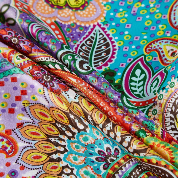Large Square Silk Scarf Purple Theme Paisley Print SZD101
