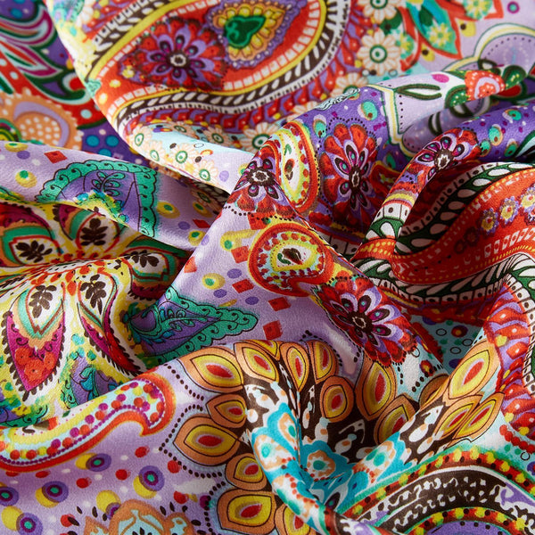 Large Square Silk Scarf Purple Theme Paisley Print SZD101
