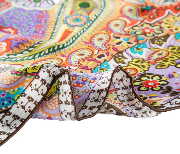 Large Square Silk Scarf Purple Theme Paisley Print SZD101