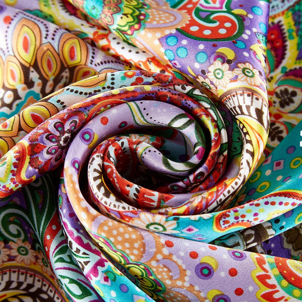 Large Square Silk Scarf Purple Theme Paisley Print SZD101