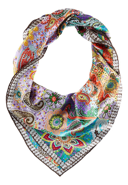 Large Square Silk Scarf Purple Theme Paisley Print SZD101