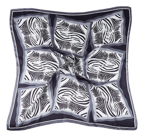 Large Square Silk Scarf Silver Color Zebra Print SZD091