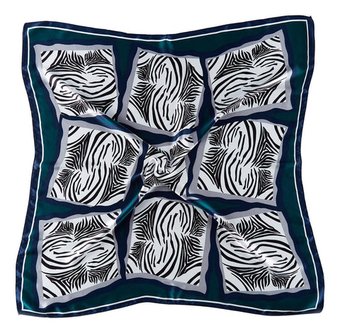 Large Square Silk Scarf Turquoise Color Zebra Print SZD092