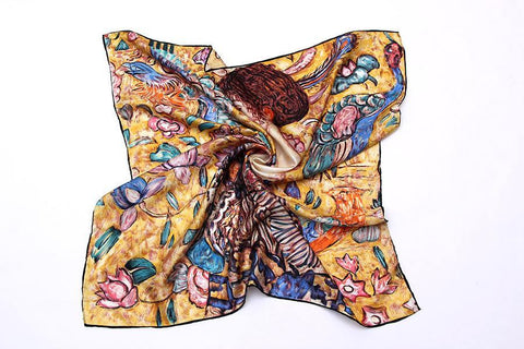 Yangtze Store Large Square Silk Twill Scarf Blue and Yellow Theme Classic Painting Print XWC664