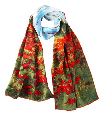 Yangtze Store Long Charmeuse Satin Silk Scarf with Classic Painting Print LZD102