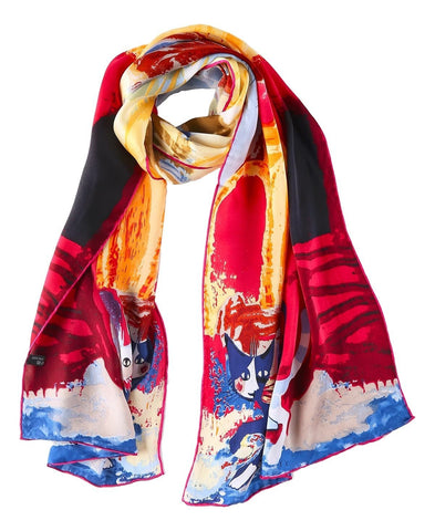 Yangtze Store Long Charmeuse Satin Silk Scarf with Classic Painting Print LZD105