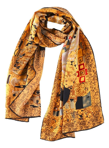 Yangtze Store Long Charmeuse Satin Silk Scarf with Classic Painting Print LZD109