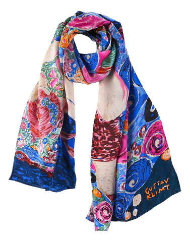 Yangtze Store Long Charmeuse Satin Silk Scarf with Print of Painting by Klimt LZD104