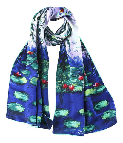 Yangtze Store Long Charmeuse Satin Silk Scarf with Water Lily Painting by Van Gogh LZD103