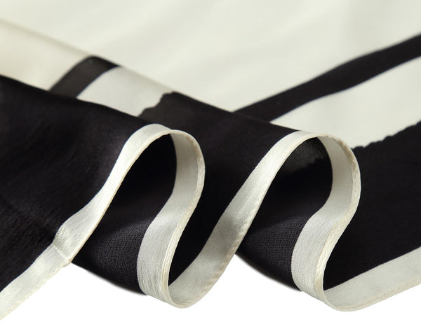 Long Charmeuse Silk Scarf Black and White Abstract Print LZD042 ...