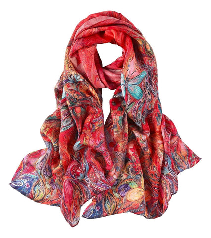 Silk and Viscose Organza Shawl Wrap Scarf Dark Red with Silver Threads –  Yangtze Store