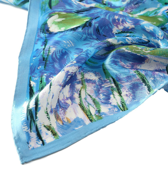 Long Charmeuse Silk Scarf with Classic Painting Blue Floral LZD111 ...