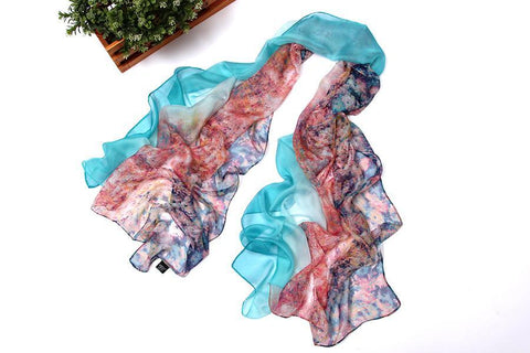 Yangtze Store Long Chiffon Scarf Blue and Pink Theme CHL110