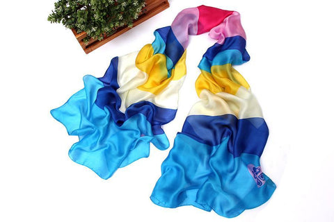 Yangtze Store Long Chiffon Scarf Blue and Pink Theme CHL114