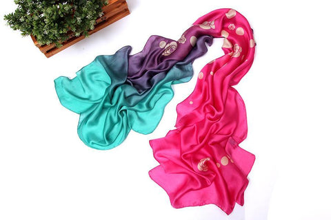 Yangtze Store Long Chiffon Scarf Blue and Pink Theme Circles Print CHL118