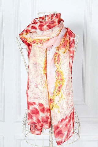 Yangtze Store Long Chiffon Scarf Red and yellow Theme Leopard Print CHL102