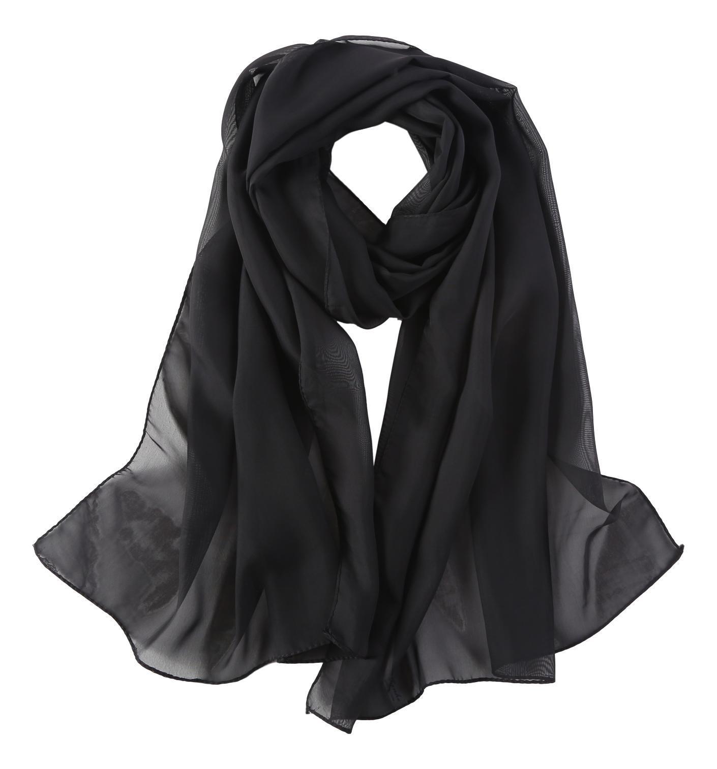 Long Chiffon Scarf Solid Black Color CHL402 – Yangtze Store
