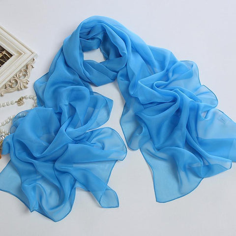 Yangtze Store Long Chiffon Scarf Solid Blue Color CHL304