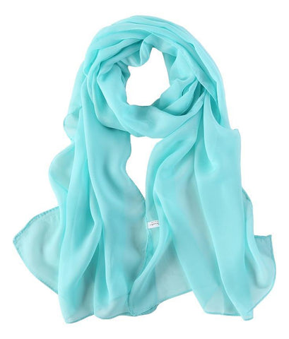 Yangtze Store Long Chiffon Scarf Solid Blue Color CHL407