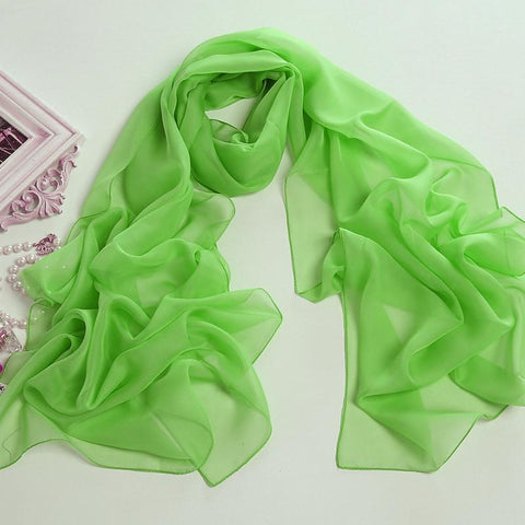 Yangtze Store Long Chiffon Scarf Solid Green Color CHL303