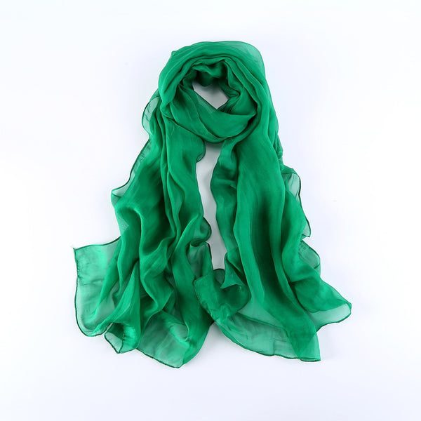 Yangtze Store Long Chiffon Silk Scarf Solid Green Color SQL006