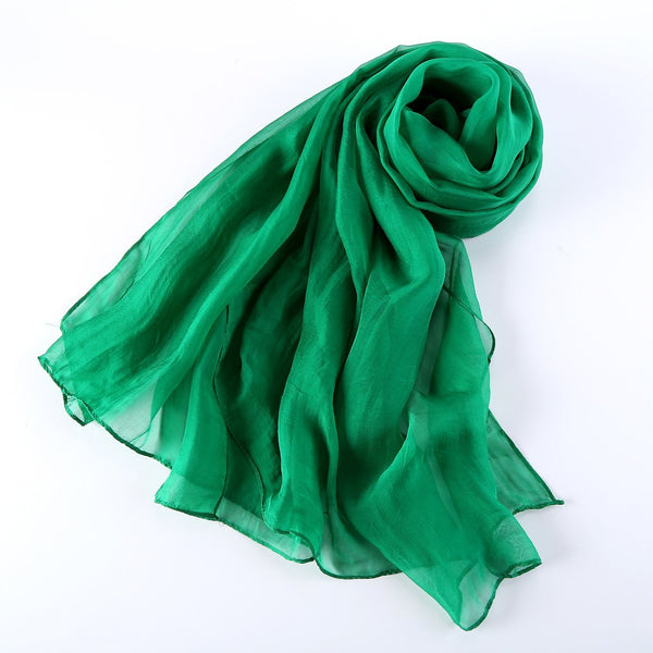 Yangtze Store Long Chiffon Silk Scarf Solid Green Color SQL006