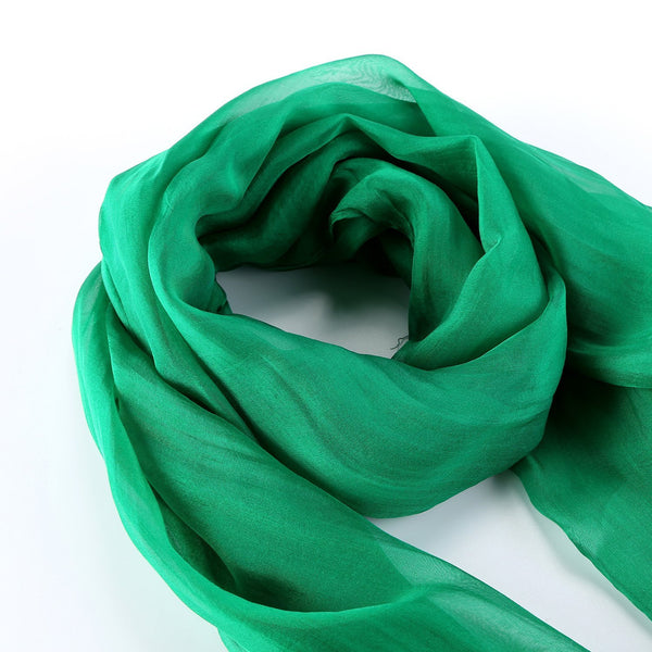 Yangtze Store Long Chiffon Silk Scarf Solid Green Color SQL006